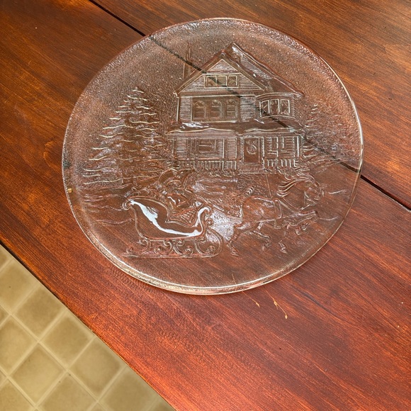 2504 Libbey Glass Vintage Serving Platter Christmas Winter Sleigh Ride Scene - Picture 2 of 6